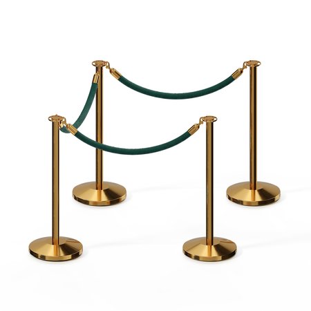 MONTOUR LINE Stanchion Post and Rope Kit Pol.Brass, 4 Flat Top 3 Green Rope C-Kit-4-PB-FL-3-PVR-GN-PB